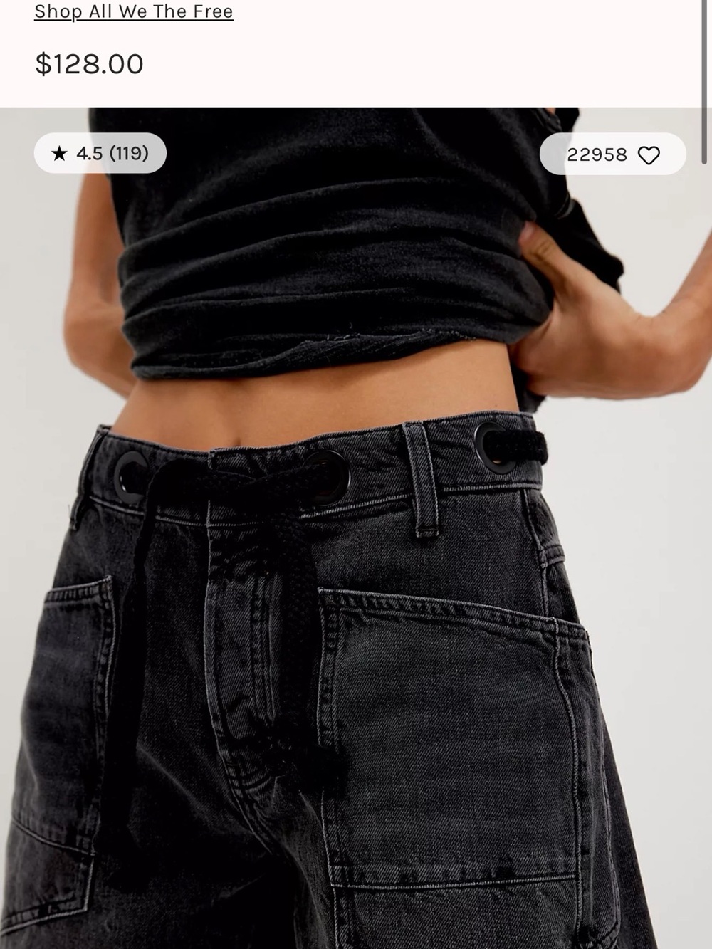 Black Boyfriend Jeans with Drawstring Waist